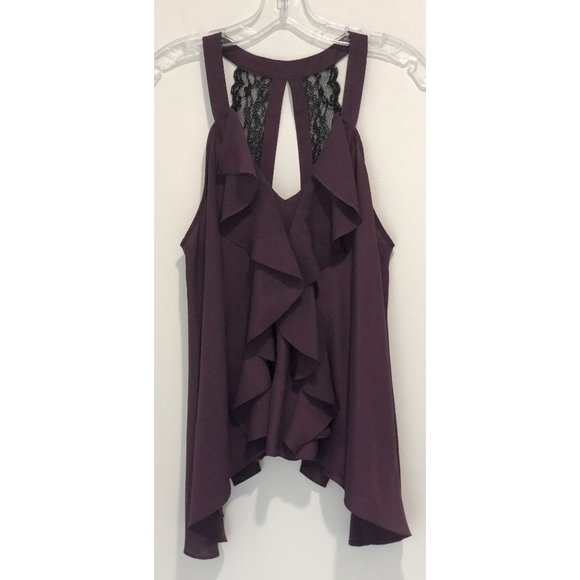 BCBGeneration Plum Ruffle Lace Tank Top - Small - Picture 1 of 8